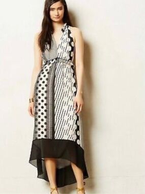 Anthropologie Maeve Channeled Dot High Low Midi Dress Size 0 EUC